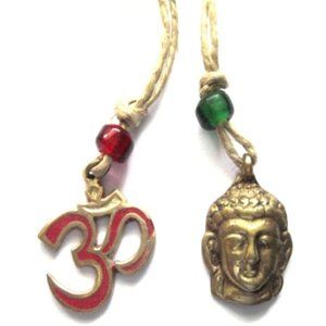 Boho Ohm Brass Buddha Hemp Necklace Set